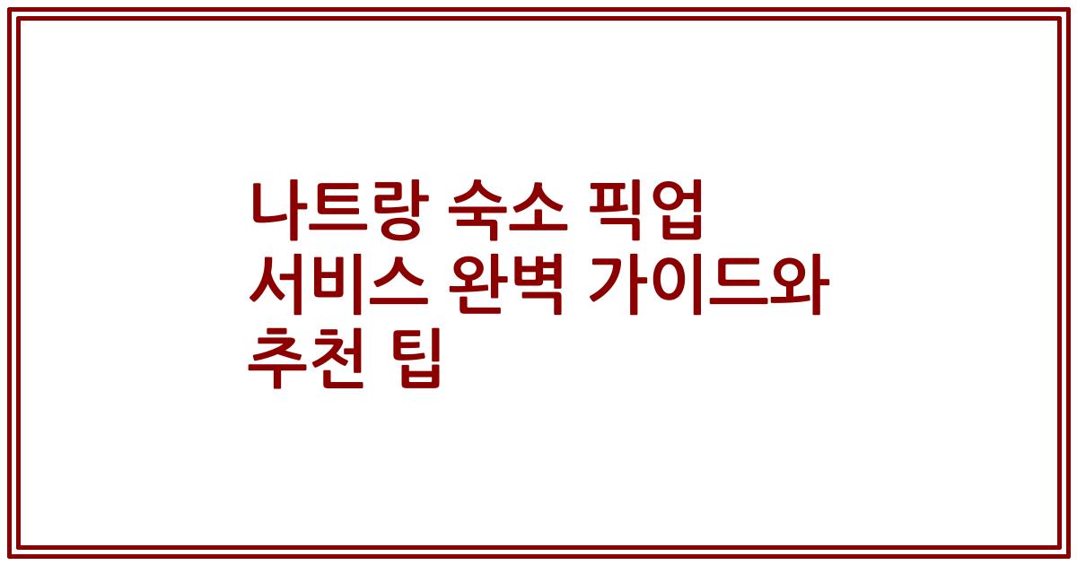 나트랑 숙소 픽업 서비스 완벽 가이드와 추천 팁