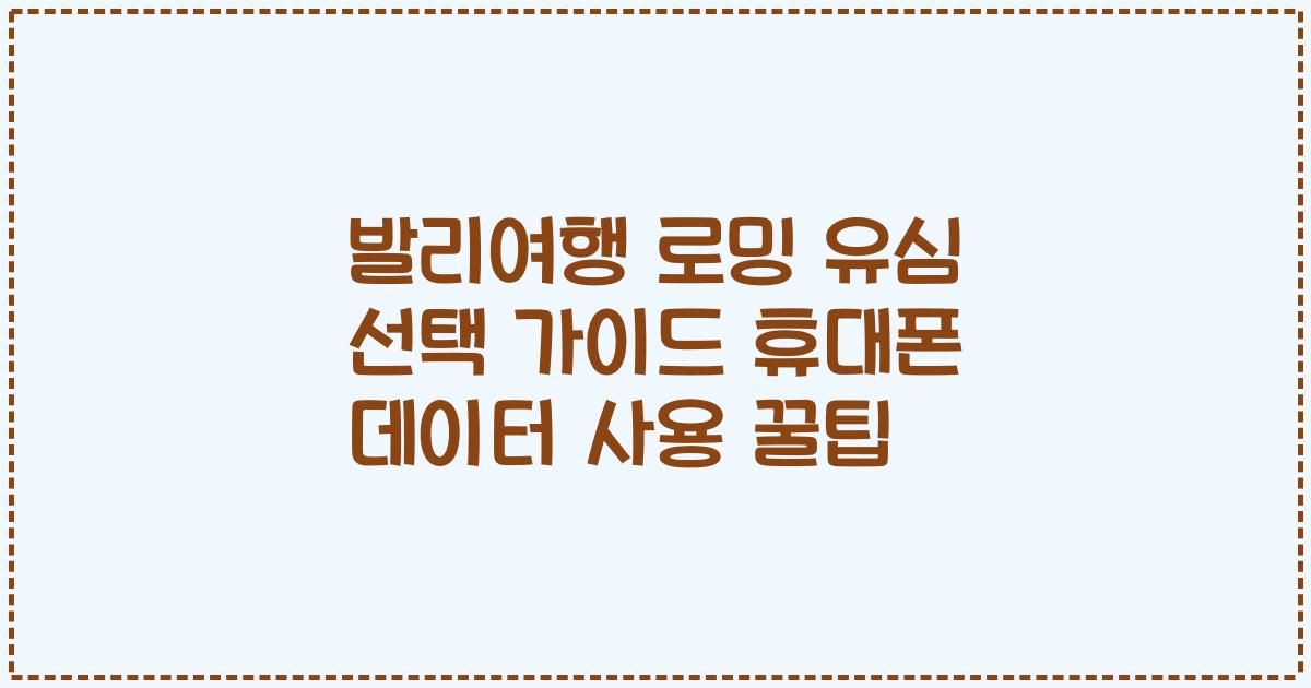 발리여행 로밍 유심 선택 가이드 휴대폰 데이터 사용 꿀팁