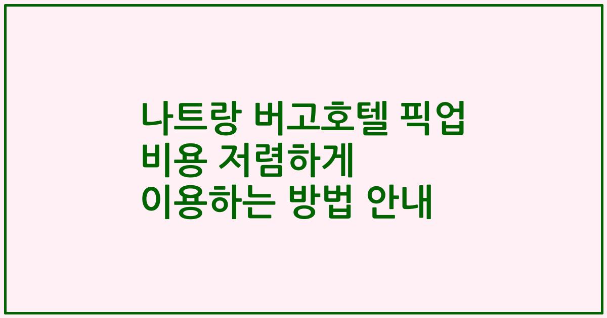 나트랑 버고호텔 픽업 비용 저렴하게 이용하는 방법 안내
